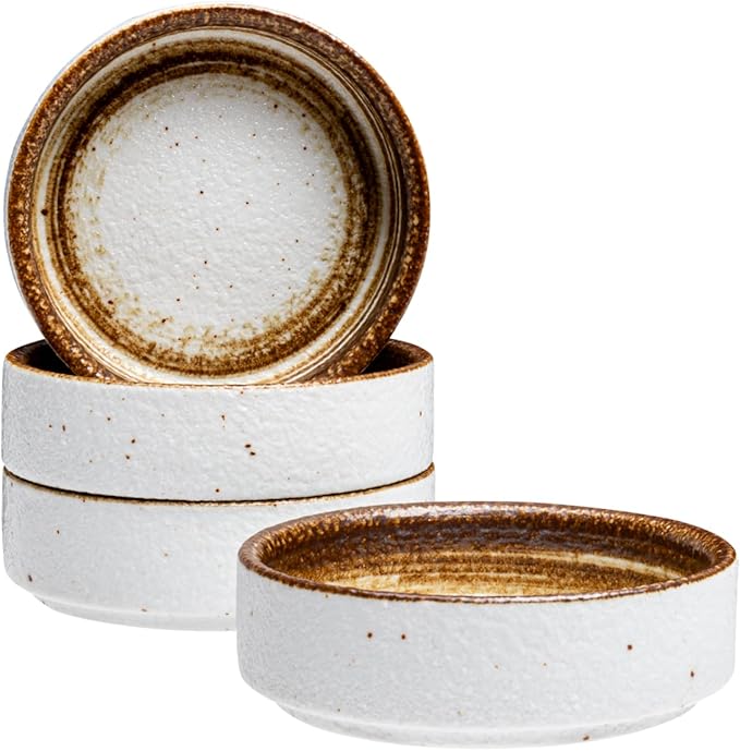 Vikko Small Dipping Bowls, Set of 4 Mini Soy Sauce Dish, 3" Stoneware Cups for Dips, Condiments, Charcuterie Boards - Microwave and Dishwasher Safe