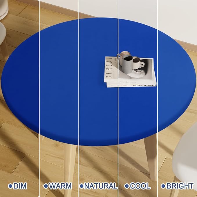 Round Spandex Tablecloth, Elastic Fitted Waterproof Tablecloths for 45"-56" Tables, Stretch Washable Picnic Table Cover for Camping, Dining, Indoor and Outdoor, Blue