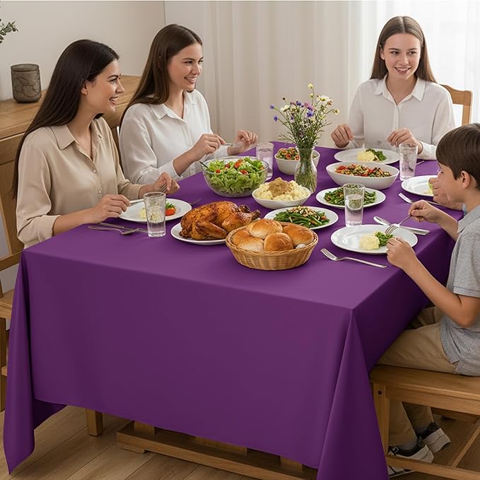 6-Pack Purple Tablecloths for Rectangle Tables, 90 x 156 Inches, Stain-Resistant Polyester Fabric for 8 Foot Tables - Washable Table Covers for Weddings, Banquets, Birthday Parties, Events
