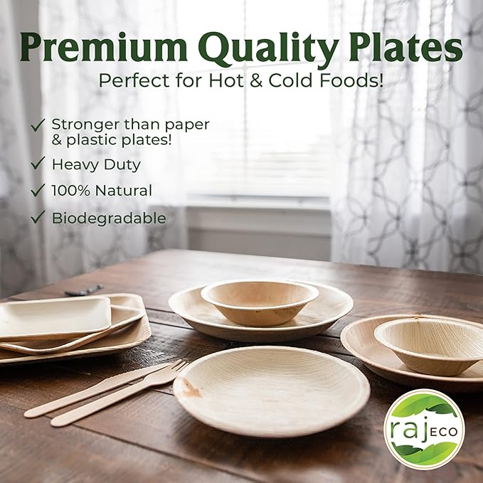 Raj Palm Leaf Plates [400-Pack] 10" Square Plates like Bamboo plates Disposable, Strong, Decorative Compostable Tableware for wedding, Lunch, Dinner, Birthday, Camping, Outdoor BBQ, Picnic…