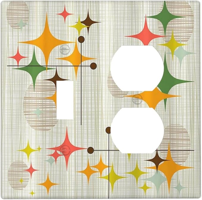 Light Switch Cover Plate Mid Century Modern Retro Stars 2 Gang Decorative Switch Plates 1 Toggle Duplex Combo Outlet Covers GFCI Wall Plates for Bathroom Bedroom Decor