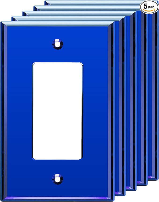 LIDER Decorator Wall Plate, Temperature/Impact Resistant, Mirrored, Plexiglass Outlet/Light Switch Cover, Acrylic glass, Reflective Finish, Modern Upgrade, Oversized 1-Gang 5.25" x 3.44", Blue, 5 Pack