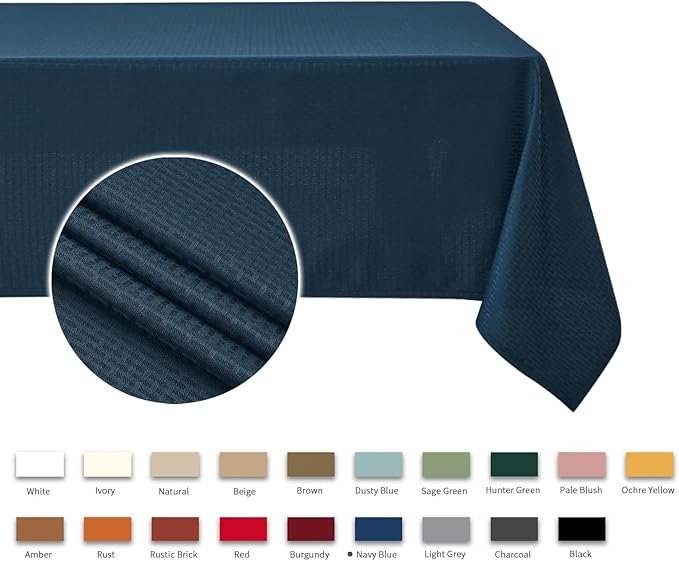 maxmill Rectangle Tablecloth Weaved Texture Design Water Resistant Wrinkle Free Spill-Proof, Soft Table Cloth for Dining Room Decoration, Banquet Parties Holiday Dinner, 52 x 84 Inch Navy Blue