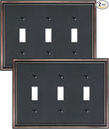 2-Pack Triple Toggle Light Switch Cover Plate, Durable Solid Zinc Alloy Decorative Switch Plate Covers, Aged Bronze 3 Gang Wall Plate, Corrosion Resistant