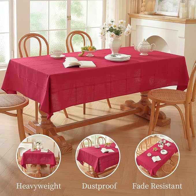 Zobesta Red Table Cloth Square 53 x 53 Inch, Cotton Red Linen Tablecloth Square Heavy Weight Washable Farmhouse Soft Boho Tablecloth for Outdoor, Party, Holiday, Picnic, Dining