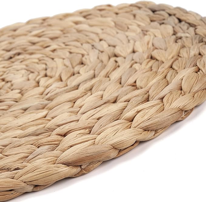 6 Pack 11.8" Woven Placemats, Natural Hand-Woven Water Hyacinth Placemats, Round Braided Rattan Tablemats for Dining Table, Large Weave Round Place Mats Heat Resistant Non-Slip Table Mats, 11.8 Inch