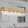L51.2 Gold Rectangle Crystal Chandelier for Dining Room Modern Luxury Linear Light Fixture for Kitchen Island Contemporary Pendant Ceiling Light Oval Raindrop Chandelier Lighting 19-Light