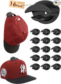 HOUSE DAY Adhesive Hat Hooks for Wall 16 Pack, Strong Hat Rack for Baseball Cap Display Organizer, Hats Holder for Wall, Door, Closet, No Drilling, Black