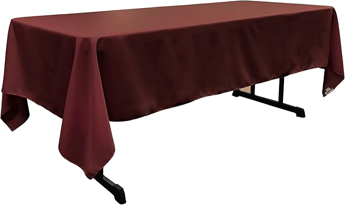 LA Linen Polyester Poplin Washable Rectangular Tablecloth, Stain and Wrinkle Resistant Table Cover 60x102, Fabric Table Cloth for Dinning, Kitchen, Party, Holiday 60 by 102-Inch, Burgundy