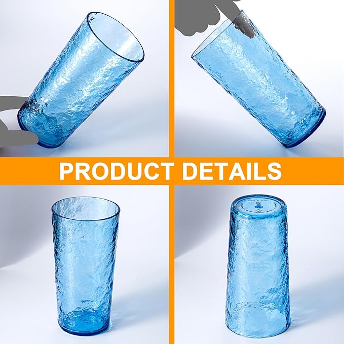 KX-WARE 18-ounce Acrylic Highball Glasses Plastic Tumbler, set of 8 Mixed-Color