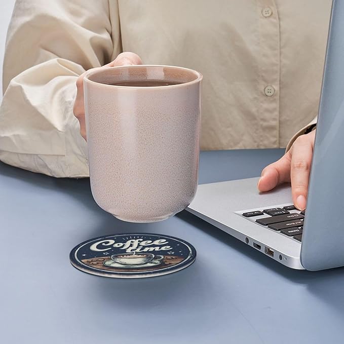 Coffee Coasters for Drinks with Holder Round Leather Coasters Set of 6 Cups Mugs Mat Pad for Home Kitchen Bar