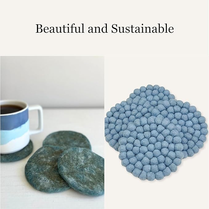 Humble Hilo Handmade Felt Coaster, 3.9 inches, Set of 4 (Plum)