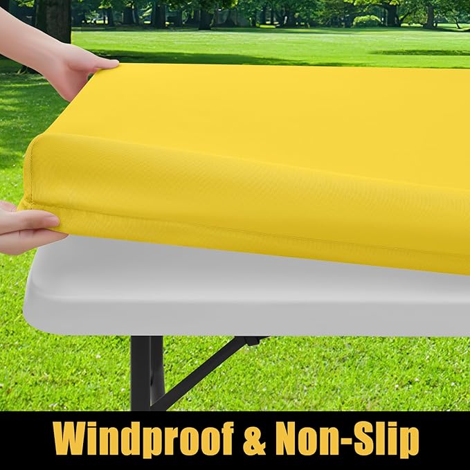 Smiry Rectangle Picnic Table Cloth, Waterproof Elastic Fitted Tablecloths for 4 Foot Tables, Washable Polyester Table Cover for Camping, Indoor and Outdoor (Yellow, 24"x48")