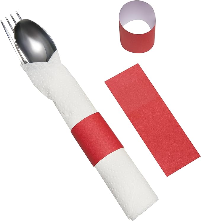 Germiwipe Paper Napkin Band Box of 500,Napkin Rings Self Adhesive,Silverware Wraps Bands Perfect for Christmas Birthday Parties, Weddings, Family Reunion & Events (Red-500pcs)