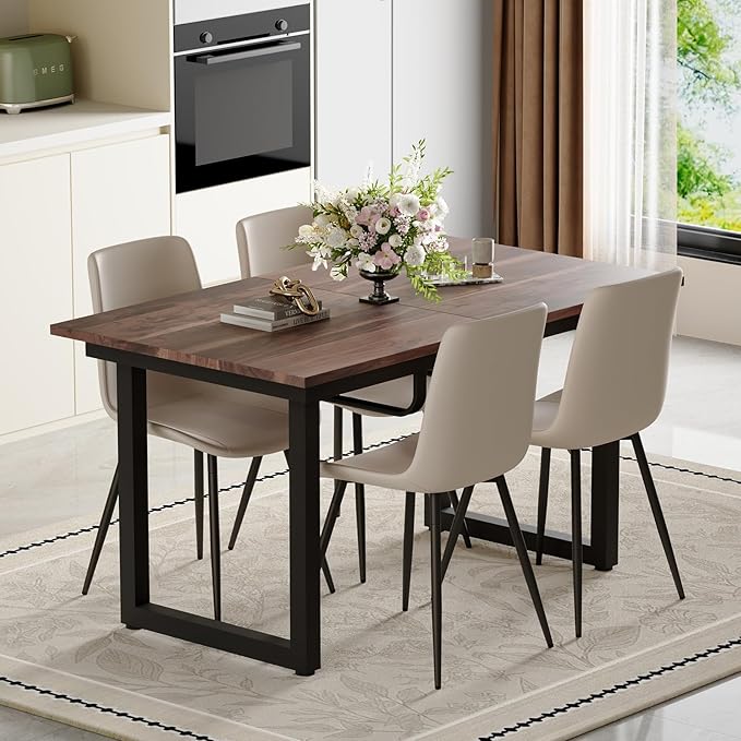 Extendable Dining Table Set for 4, 55"–71" Modern Wood Kitchen Table with 4 Upholstered Chairs, Space-Saving for Living Room Apartment, Sturdy & Comfortable, Easy Assembly