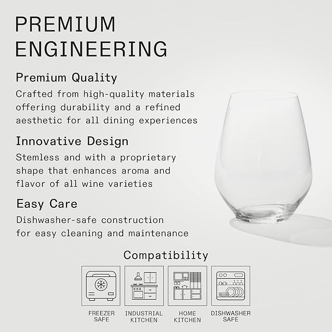 Made In Cookware - Stemless Crystal Wine Glasses - Set of 4 - Crafted in Germany - Lead-Free Crystal Glass