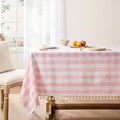 Softalker Valentines Pink Gingham Tablecloth Rectangle, Outdoor Linen Cotton Checkered Table Cloth with Tassel, Heavy Duty Wrinkle Free Plaid Table Cover for Easter Dining Spring Party - 55 x 120 Inch