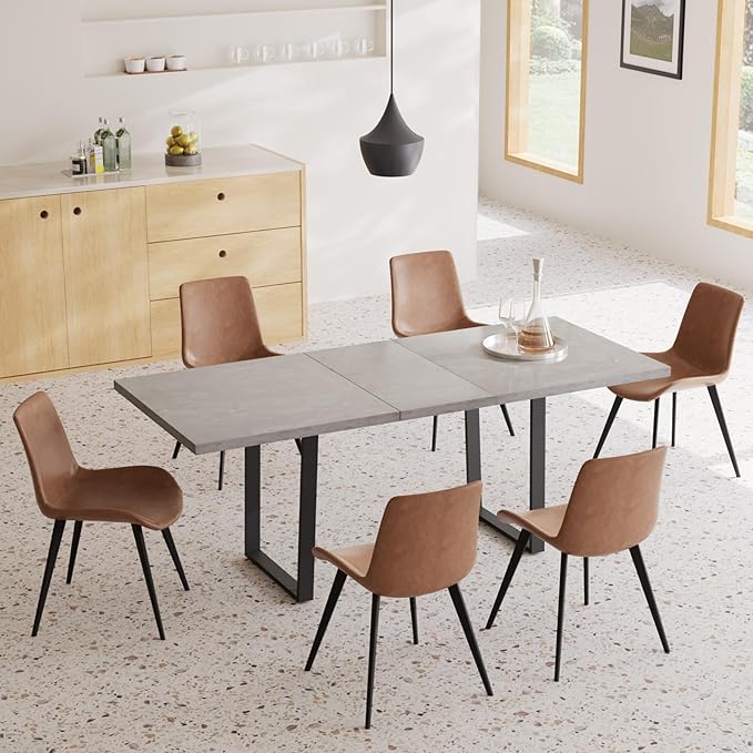 ZckyCine 79''Extendable Modern Minimalist Dining Table, 6-Person Dining Table, Reinforced Metal Legs