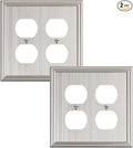 2-Pack Double Duplex Outlet Cover, Brushed Nickel Decorative Switch Plates and Outlet Covers for Electrical Outlets, Durable Zinc Alloy Wall Plates, 2 Gang Receptacle Cover