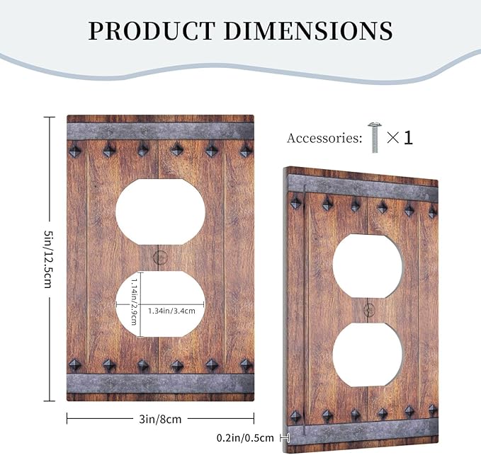 Outlet Covers Rustic Farmhouse Barn Door Vintage Wood 1 Gang Duplex Light Switch Cover Plate Decorative Wall Plates Electrical Switchplate Receptacle for Bathroom Cabin Decor（2 Pack）