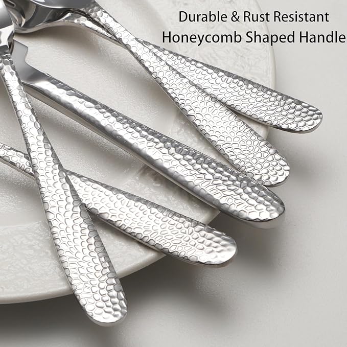 Hammered Silverware Set, 40 Piece Stainless Steel Heavy Duty Flatware Set for 8, Food-Grade Tableware Cutlery Set for Home Restaurant, Mirror Polished, Dishwasher Safe