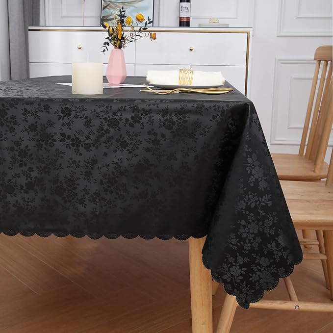 Smiry Rectangle Table Cloth, Waterproof Heavy Duty Vinyl Tablecloths, Wipeable Washable Table Cover for Kitchen and Dining Room (Black, 52" X 70")