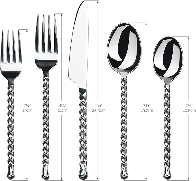 Gourmet Settings - 20-Piece Silverware Set - Silver Tear Collection - Polished Stainless Steel Flatware Sets - Service for 4 - Kitchen Cutlery Utensil Knife/Fork/Spoons - Dishwasher Safe