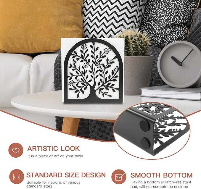 Napkin Holder for Tables, Vintage Metal Freestanding Tissue Dispenser, Black Cast Iron Vertical Tabletop Paper Napkin Holder Stand for Dinner Home Kitchen Restaurant Picnic Party (Tree of Life)
