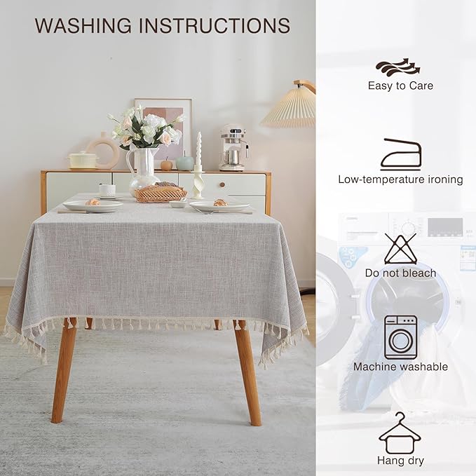 JIALE Textured Tablecloth, Heavy Duty Linen Style Farmhouse Table Cloth Rectangle Table, Wrinkle-Free Washable Waterproof Table Cover for Kitchen, Dining, Parties, 55"x75", Light Brown