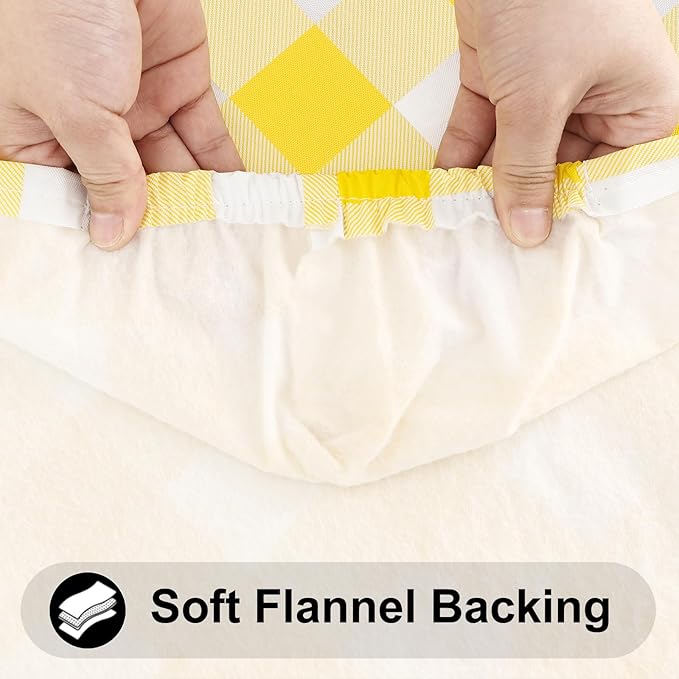 Smiry Rectangle Picnic Table Cloth, Elastic Waterproof Fitted Vinyl Tablecloths, Flannel Backed Buffalo Plaid Table Covers for Dining, Camping, Outdoor (White and Yellow, 30" x 96")