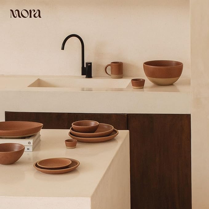 MORA Small Plates Set of 4, 6.5 inch Ceramic Pottery Dessert Plates - Microwave, Oven and Dishwasher Safe - Terracotta