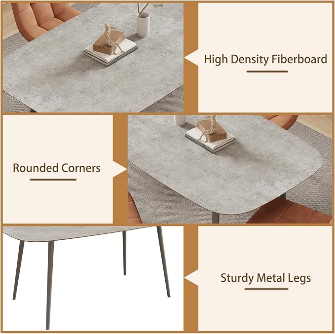 55.1'' Kitchen Dining Table for 4 Persons, Wooden Kitchen Table with Metal Legs, Rustic Farmhouse Style Dining Table Rectangular Dining Table for Kitchen, Dining Room and Living Room (Gray)