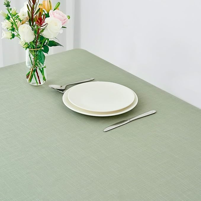 maxmill Lux Faux Linen Table Cloth with Slubby Texture Wrinkle Resistant Anti-Shrink Tablecloth for Kitchen Dining Tabletop for Banquet Parties Event Dinner Rectangle 52 x 70 Inch Sage Green