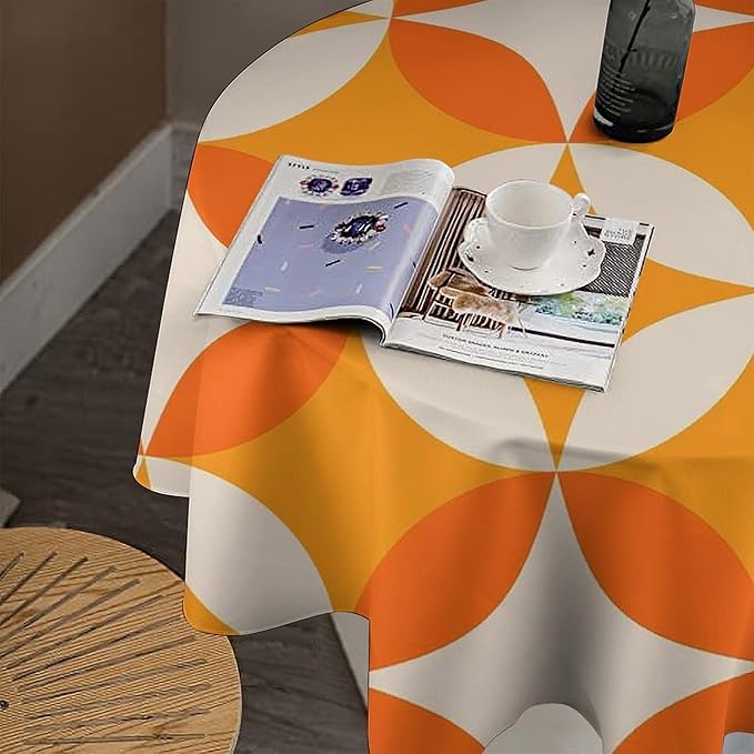 Retro Mid Century Round Tablecloth, Abstract Geometric Mid Century Colorful Pattern Print Tablecloth for Home Party Dining Room Kitchen Decor 36Inch(90cm)