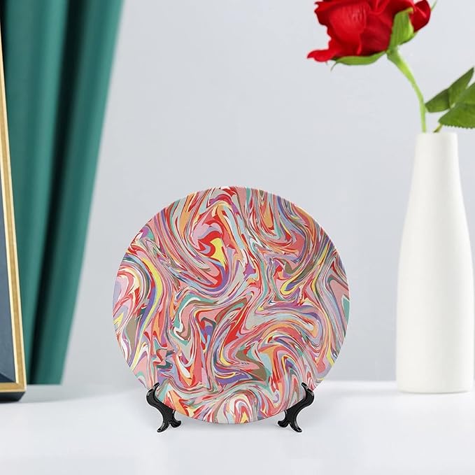 Ceramic Display Plate, Abstract Ceramic Hanging Decorative Plate, Mix of Colors Messy Dirty Look Artistic, 6 Inch, Household Custom Ceramic Plate, Multicolor