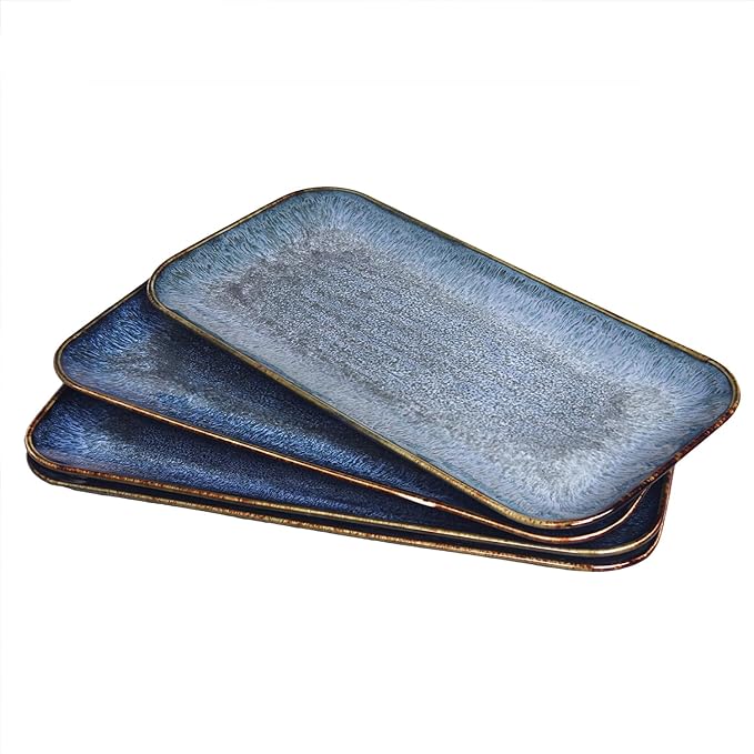 Porcelain Dinner Plates set dessert salad dish Set of 4,Main Dish for Steak,Bread, Pasta,Salad, Microwave Oven and Dishwasher Safe,Scratch Resistant Reusable 9.8 INCH Rectangular
