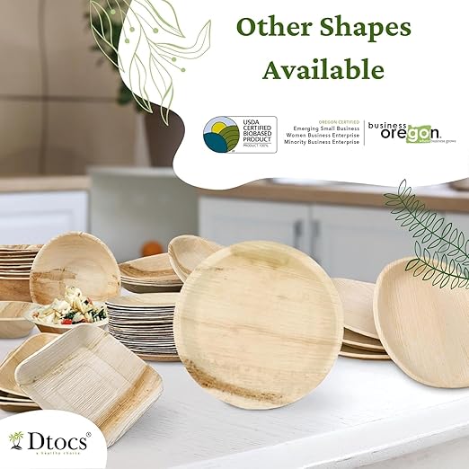 Dtocs Palm Leaf Plates 10 Inch Round (100) | Bamboo Plates Disposable Like Compostable Dinnerware Set for Party, Dinner, Serving Platters, Charcuterie Boards | Alternate to Plastic, Wood, Paper Plate
