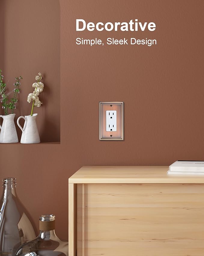 2-Pack Decorator Outlet Cover Plate, Antique Copper Decorative Switch Plates and Outlet Covers, Durable Zinc Alloy Wall Plates for Electrical Outlets, Receptacle, GFCI Outlet, Dimmer Switch