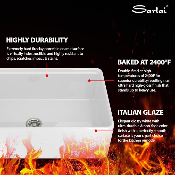 Sarlai 30 White Farmhouse Kitchen Sink - 30x20 Inch Farm Kitchen Sink Ledge Workstation White Ceramic Porcelain Fireclay Farmer Sinks 10" Inch Deep Single Bowl Basin with Assesories