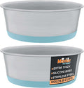 Master Pet Supply Stainless Steel Dog Bowls Set of 2 with Extra Thick Silicone Base - 8 Cup (64 oz) Aqua Sky, Non-Slip, Dishwasher Safe Metal Bowls, Pet Dog Food Bowl for Dogs, Cats, Anti Rust