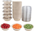12 oz Round Disposable salad bowls with lids, Sugarcane Fiber Paper Bowls take away food containers Plant Fibers Freezer Safe 50 Pack