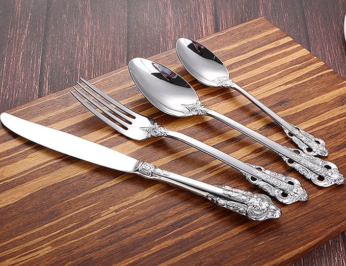 Silverware Set 18/10 Stainless Steel Flatware Sets Palace Style 32 Piece Delicate Cutlery Set for 8 Durable Home Kitchen Wedding Tableware Utensil Include Knifes Teaspoons Forks and Spoons