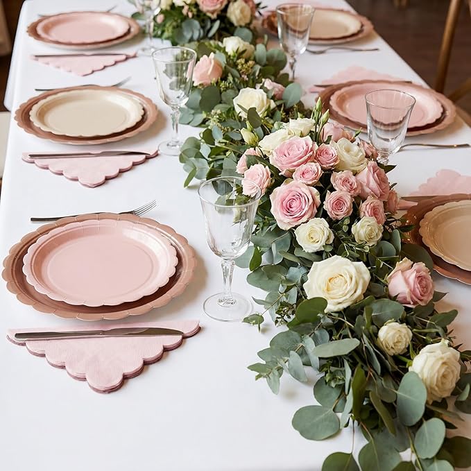 200 Pcs Boho Party Supplies Plates and Napkins Tableware Set Serve 25 Guests Includes Scalloped 9" 7" Paper Dessert Dinner Plate Napkins for Spring Birthday Wedding Baby Shower Tea Party