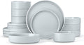 Herogo Stoneware Dinnerware Set with Salad Bowls, Kitchen Dinner Dish Set for 4, 16 Piece Plates and Cereal Pasta Bowls, Chip & Scratch Resistant Dishware, Speckled Light Gray