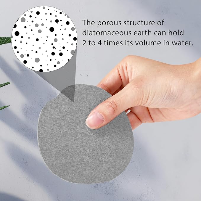 Diatomaceous Earth Coasters Set of 4，Cool Absorbent Quick-Dry Drink Coasters for Desks, Cute Modern Stone Design with Stylish White Aesthetic (4, Light Grey)