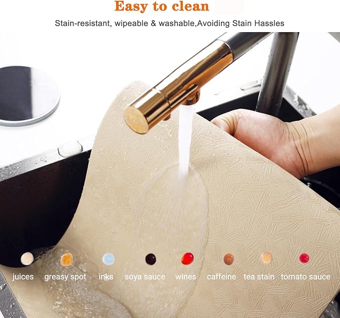 Vinyl Placemats Set of 8 Heat Resistant Easy Clean Non-Slip Place Mats for Dining Table Faux Leather Waterproof Stain Resistant Wipeable Washable PVC Table Mats(8, Beige)