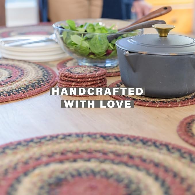 Homespice Highland Round Braided Placemats, Warm Lodge and Cabin Decor, Set of 2, 15" Multicolor Jute Table Mats - Vibrant Colors, Durable, Easy to Clean and Protects Furniture