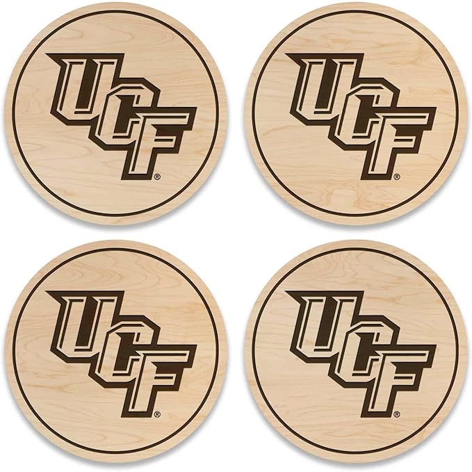 LazerEdge Central Florida Knights Wooden Coaster Set - Maple Wood - Officially Licensed Product - 4-Pack