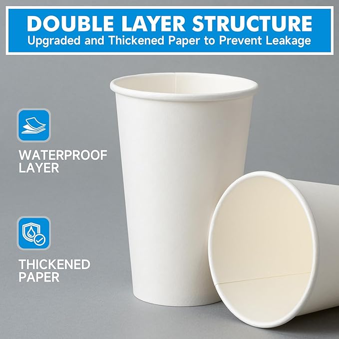 RACETOP 16 oz 50 Pack Disposable Paper Coffee Cups with Lids and Sleeves, White Disposable Paper Cups, To Go Hot Cups for Coffee Hot Liquid, Ideal for Cafes, Bistros