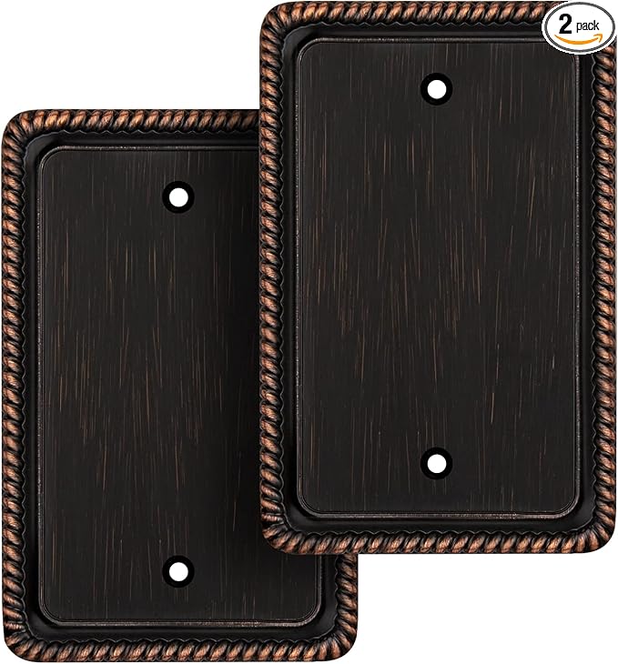 Henne Bery Rope Edge Decorative Wall Plate Switch Plate Outlet Cover (Single Blank, 2 Pack, Aged Bronze)